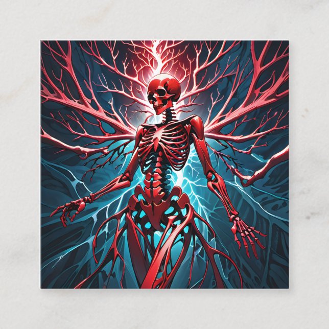 Ein lebendiges rotes devilisches Skelett ist ein B Quadratische Visitenkarte (Vorderseite)