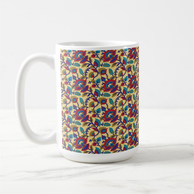 Ein lebendiges Stück Textilkunst mit fett roten Au Kaffeetasse (Links)