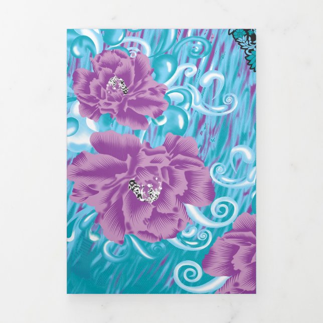 Ein lebendiges Textildesign mit lila und turq-Char Dreifach Gefaltete Einladung (Cover)