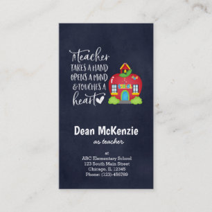 Ein Lehrer nimmt die Hand Visitenkarte