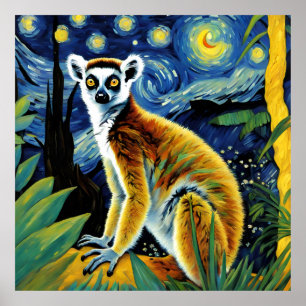Ein Lemur in der Sternennacht Poster