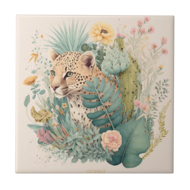 Ein Leopard hinter dem Busch-Brauch Fliese (Vorderseite)