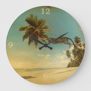 Ein Leopard-Palmbaum-Strand Große Wanduhr