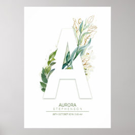 Ein Letter Monogram Gold Greenerage Foliage Chic Poster