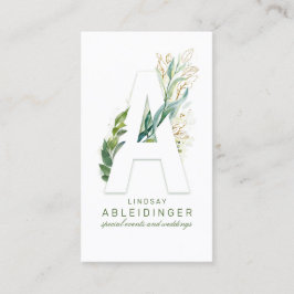 Ein Letter Monogram Gold Greenery Verlasst Elegant Visitenkarte