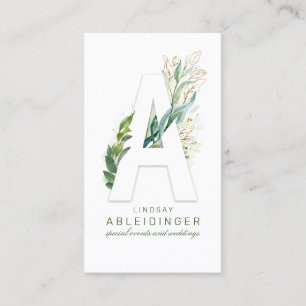 Ein Letter Monogram Gold Greenery Verlasst Elegant Visitenkarte