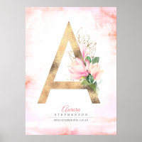 Ein Letter Monogram Gold Verlasse Rosa Magnolia Fl