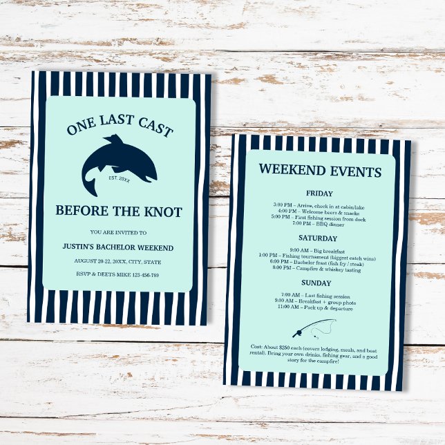 Ein letztes Mal gegossen Bachelor Wochenende Strec Einladung (One Last Cast Fishing Bachelor Weekend Itinerary Invitation)