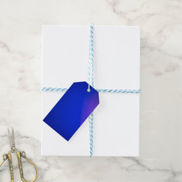 Ein leuchtend blaues Geschenk-Etikett mit glänzend Geschenkanhänger