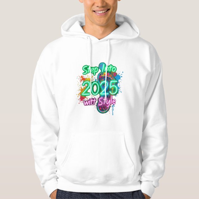 Ein leuchtender Neonfußabdruck Grafik mit neuem Ja Hoodie (Vorderseite)