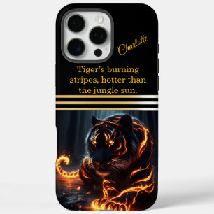 Ein leuchtender Tiger brüllt nachts. iPhone 16 Pro Max Hülle