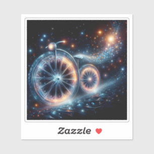 Ein leuchtendes Fahrrad in einer kosmischen Landsc Aufkleber