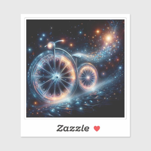 Ein leuchtendes Fahrrad in einer kosmischen Landsc Aufkleber (Blatt)