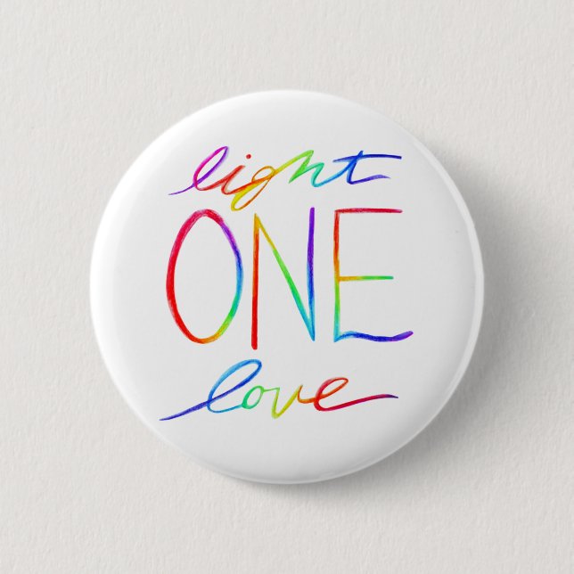 Ein Licht eine Liebe Inspiration Regenbogen Wörter Button (Vorderseite)