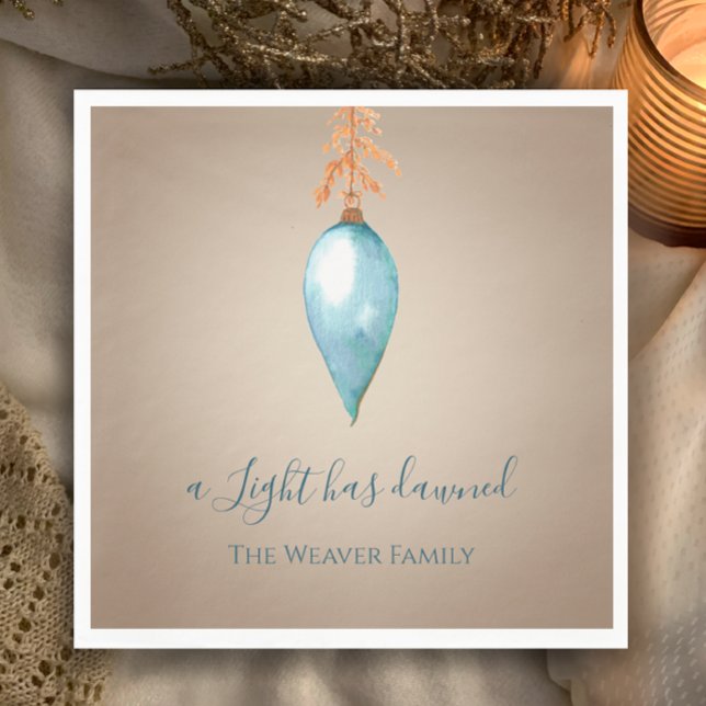 Ein Licht ist abgedämmt | Watercolor Custom Christ Serviette (Customize my original minimalist watercolor blue bauble Christmas dinner napkin. A Light has dawned.)