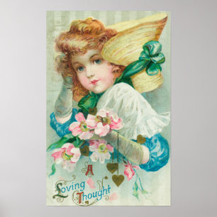 Ein liebevolles Gedanken-Mädchen mit Mütze Poster