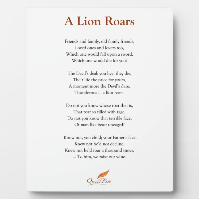 Ein Lion Roars Gedicht Fotoplatte (Vorderseite)