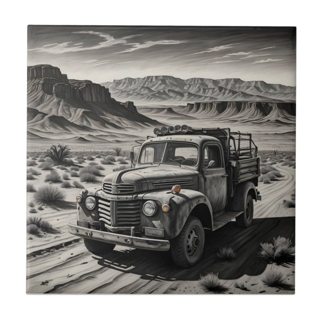 Ein LKW in einer Wüste Fliese (Vorderseite)