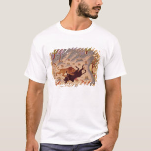 Ein Löwe, der einen Stier in Angriff nimmt und T-Shirt