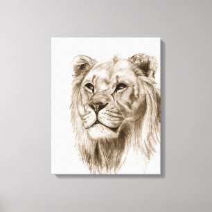 Ein Löwe - ohne den Stolz, zeichnend, Skizze-Kuns Leinwanddruck