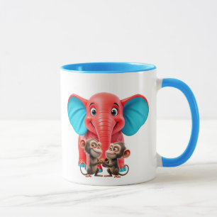 Ein lustiger Elefant und seine Affenfreunde. Tasse