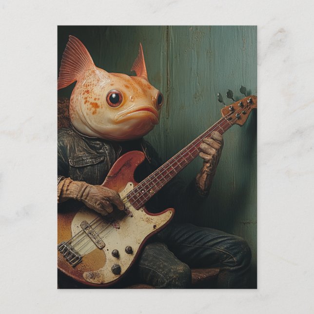 Ein lustiger Fisch, der Gitarrenfantasie spielt Postkarte (Vorderseite)