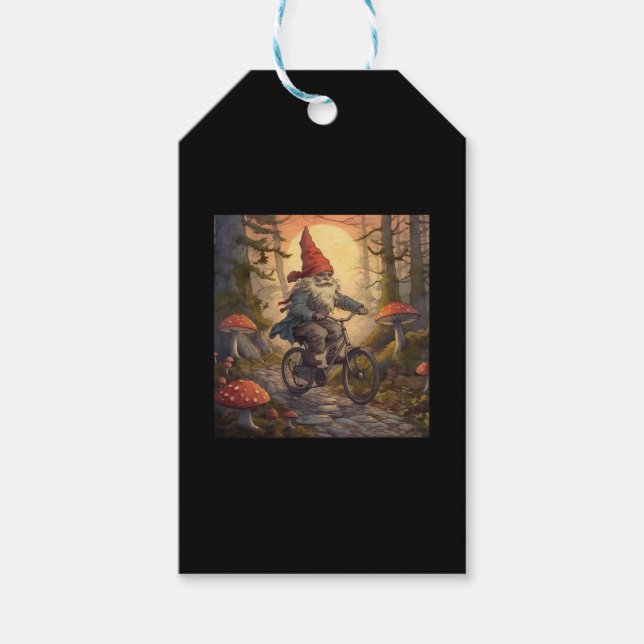 Ein lustiger Gnome, der mit dem Fahrrad fährt Geschenkanhänger (Vorderseite)