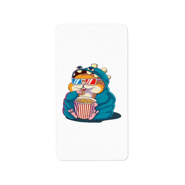Ein lustiger Hamster mit Brille frisst Popcorn Adressaufkleber (Vorne)