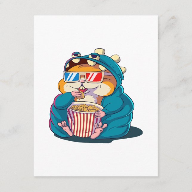 Ein lustiger Hamster mit Brille frisst Popcorn Begleitkarte (Vorderseite)