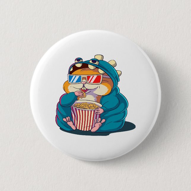 Ein lustiger Hamster mit Brille frisst Popcorn Button (Vorderseite)