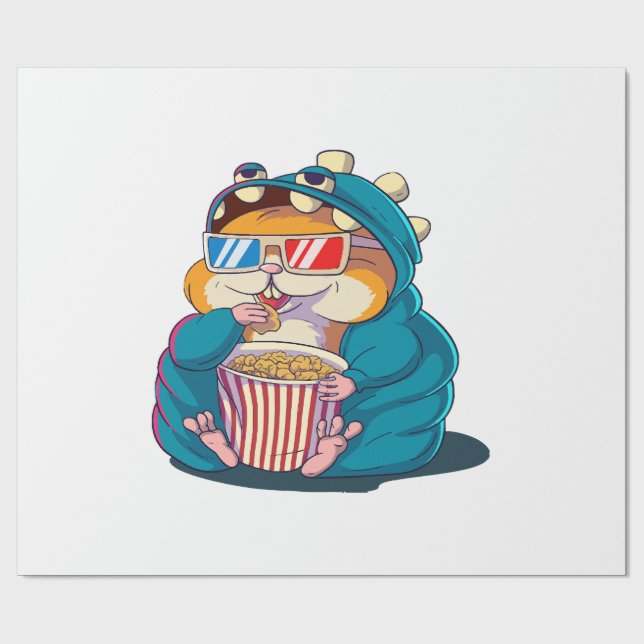 Ein lustiger Hamster mit Brille frisst Popcorn Geschenkpapier (Flach)