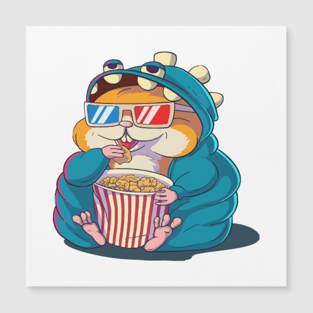 Ein lustiger Hamster mit Brille frisst Popcorn Magnetkarte (Vorderseite)
