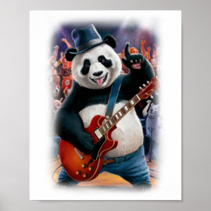 Ein lustiger Panda-Rocker auf der Bühne auf einem Poster