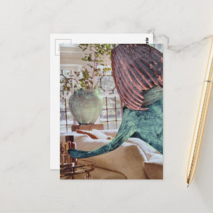 Ein lustiger surrealer Collage-Vase auf ihrem Kopf Postkarte