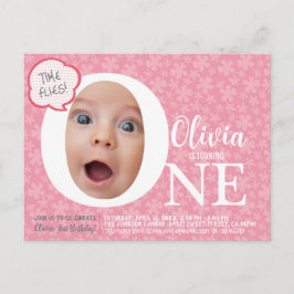 Ein lustiges Baby Foto Rosa Blume Geburtstag Einla Postkarte