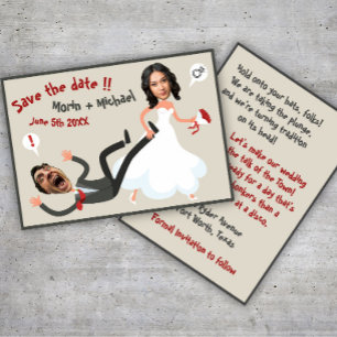 Ein lustiges Cartoon-Foto Gesichter Hochzeit Save  Einladung