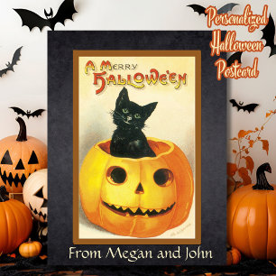Ein lustiges Halloween Vintag Retro Black Cat Cust Postkarte