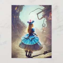 Ein lustiges Portal Alice Steampunk Kunst durch AI Postkarte