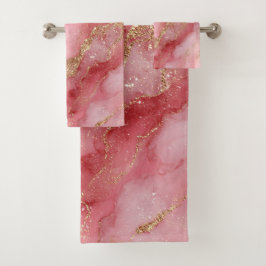 Ein luxuriöser rosa Marmorhintergrund Badhandtuch Set