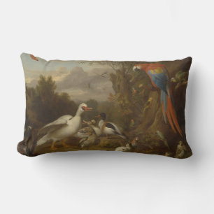 Ein Macahahn und andere Vögel in einer Landschaft Lendenkissen