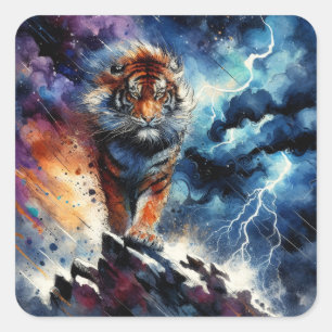 Ein mächtiger Tiger Quadratischer Aufkleber