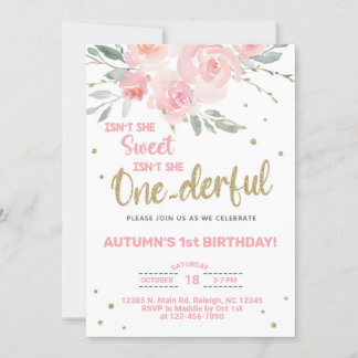 Ein Mädchen 1. Geburtstag Einladung. Einladung