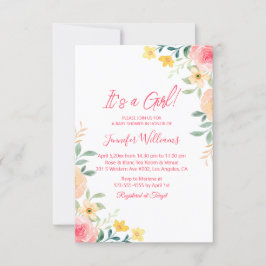 ein Mädchen, Aquarellfarben, rosa Blütendusche Einladung