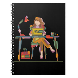 EIN MÄDCHEN ARBEITET IN LAPTOP 96 NOTIZBLOCK