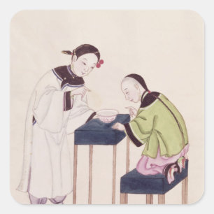 Ein Mädchen auf der Suche nach einem Glück in eine Quadratischer Aufkleber