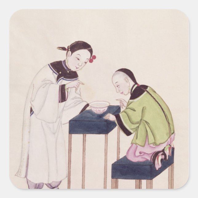 Ein Mädchen auf der Suche nach einem Glück in eine Quadratischer Aufkleber (Vorderseite)