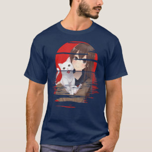 Ein Mädchen, das ein Cat Ramen hält, in das T-Shirt