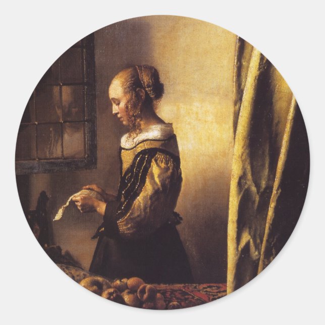 Ein Mädchen, das einen Buchstaben in einem offenen Runder Aufkleber (Vorderseite)