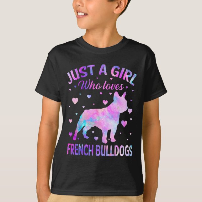 Ein Mädchen, das französische Bulldogs Dog Puppy L T-Shirt (Vorderseite)