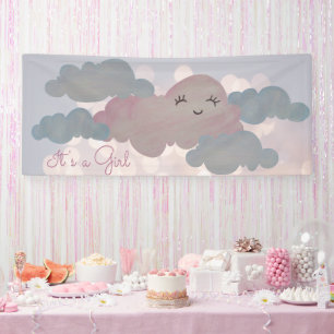 ein Mädchen, das in allen Blues eine rosa Wolke l Banner